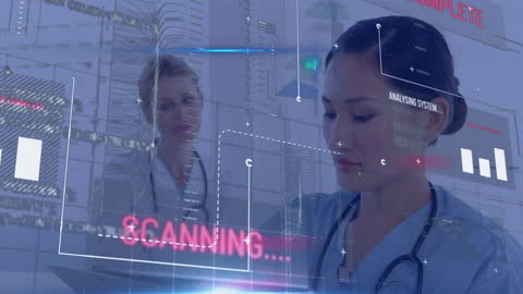 Asian Doctor Analyzing Medical Data with Advanced Technology Interface