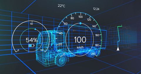 Digital Interface with 3D Lorry and Speedometer Overlay