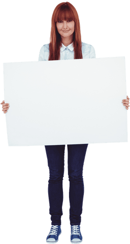 Transparent Hipster Woman Holding Blank Banner for Advertising - Download Free Stock Videos Pikwizard.com