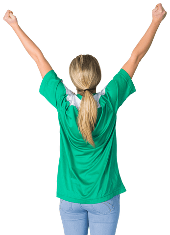 Cheerful Sports Fan in Green Jersey Celebrating Victory Transparent