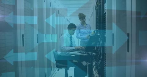 IT Professionals Working in Server Room with Digital Overlay - Download Free Stock Images Pikwizard.com