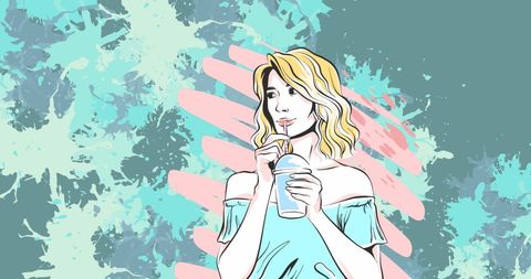 Creative Woman Enjoying a Shake with Abstract Background