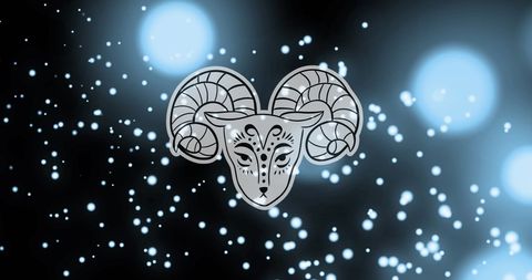 Aries Zodiac Symbol on Cosmic Digital Background