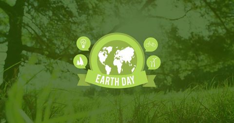 Earth Day Symbol with Sustainable Icons in Natural Setting