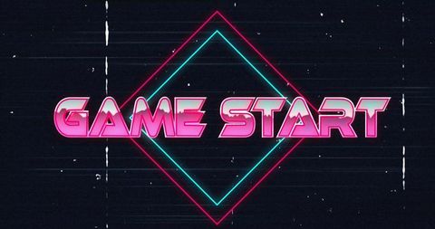 Neon Game Start Text with Retro Cyberpunk Theme