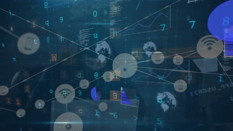 Digital Connectivity and Data Processing Overlaid on Typing Hands