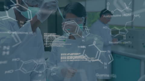 Diverse Scientists Engaged in Research with Data Overlay