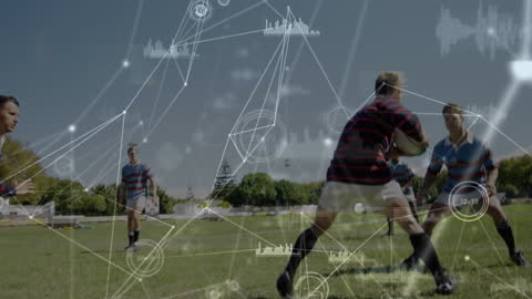 Diverse Football Players with Data Network Visualization