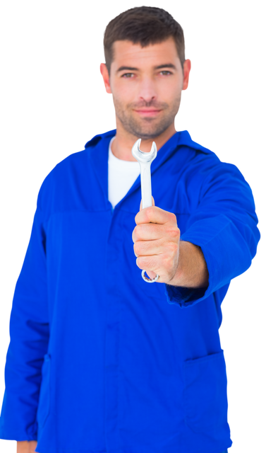 Confident Mechanic Holding Spanner with Transparent Background - Download Free Stock Videos Pikwizard.com