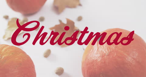 Festive Christmas Greeting with Pumpkins and Autumn Leaves