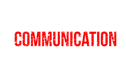 Red Communication Text on Transparent Background with Bold Font
