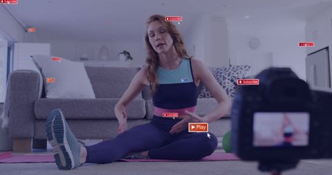 Influencer Recording Home Workout for Social Media Engagement