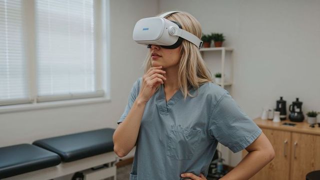 Nurse Testing VR Headset in Modern Healthcare Setting