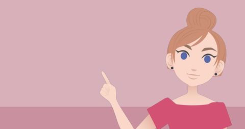 Caucasian businesswoman pointing with pink background