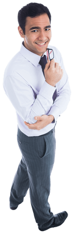 Smiling Biracial Businessman Holding Glasses on Transparent Background