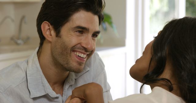 Happy Interracial Couple Enjoying Romantic Moment Indoors - Download Free Stock Images Pikwizard.com