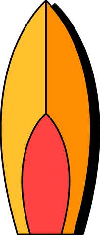 Vibrant tri-color surfboard on transparent background