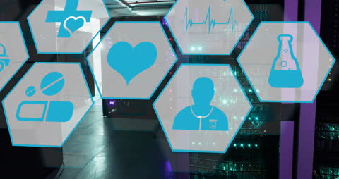 Medical Digital Interface in Futuristic Server Room