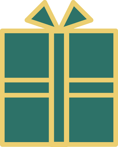 Stylized Gift Box Icon Teal Gold Transparent Background