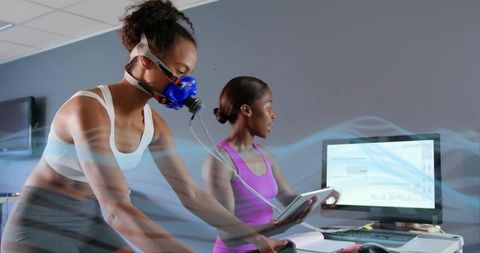 Metabolic bike testing with respiratory mask and real-time performance monitoring for vo2 max