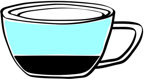 Transparent coffee cup illustration in blue and black