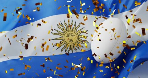 Celebratory confetti with rugby ball and argentine flag