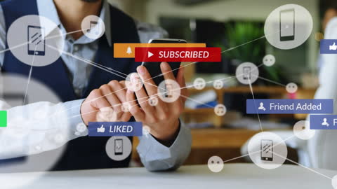 Man Interacting with Smartphone and Social Media Connection