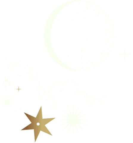 Elegant celestial motif on transparent backdrop with moon and stars