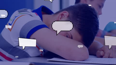Student Sleeping in Class Overwhelmed by Digital Conversation
