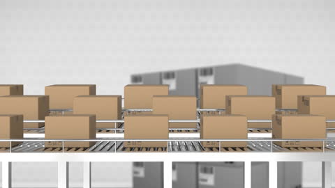Cardboard Boxes Moving on Conveyer Belt in Modern Warehouse