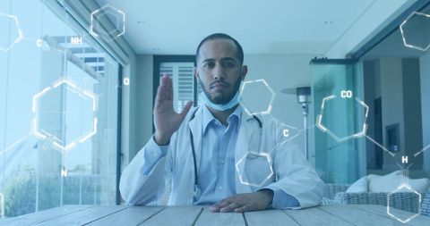 Innovative Doctor Video Call with Chemical Structures Overlay