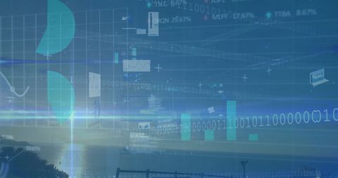 Binary Code and Financial Data in Digital Cityscape - Download Free Stock Images Pikwizard.com