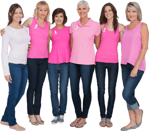 Women Showing Support in Pink for Breast Cancer Transparency