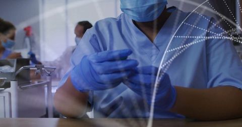 Lab technician working in biotech production laboratory