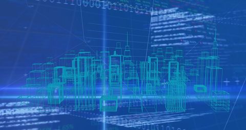 Digital City with Data Processing Overlay on Blue Background - Download Free Stock Images Pikwizard.com