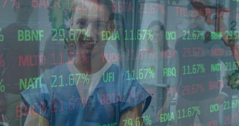 Doctor Analyzing Financial Data on Screen