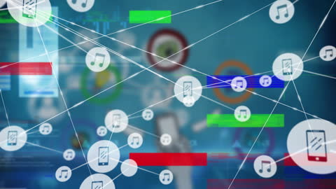 Conceptual Digital Network with Music and Mobile Icons
