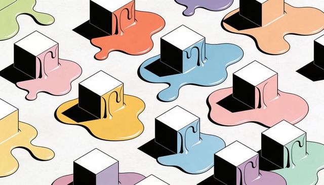 Melting cubes on pastel puddles geometric minimalist grid pattern