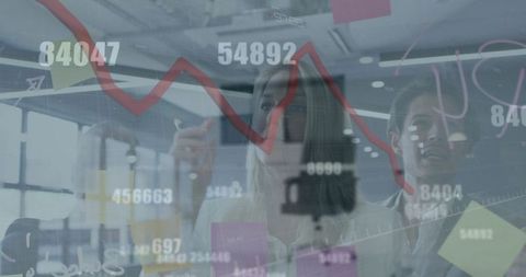 Business team with financial data and graph overlay