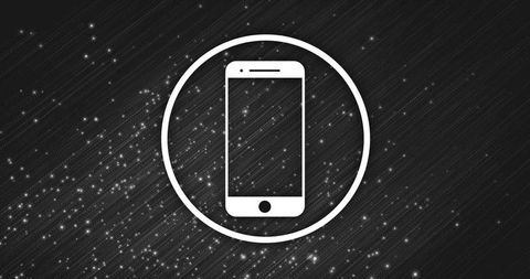 Smartphone icon with glittering effect on dark background