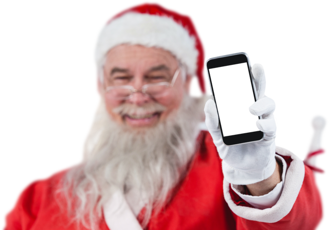 Transparent Santa Claus Holding Smartphone Up Close for Wishlist Communication - Download Free Stock Videos Pikwizard.com