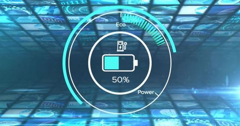 Futuristic Digital 3D Interface with Eco Power Battery Gauge