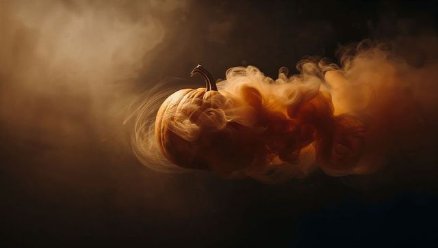 Mystical Pumpkin with Swirling Smoke in Dark Atmosphere