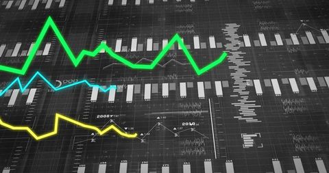 Colorful line graphs on digital analytics dashboard