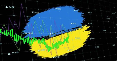 Data processing over ukraine flag representing political analysis