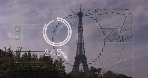 Digital Financial Data Overlay on Paris Skyline - Download Free Stock Images Pikwizard.com