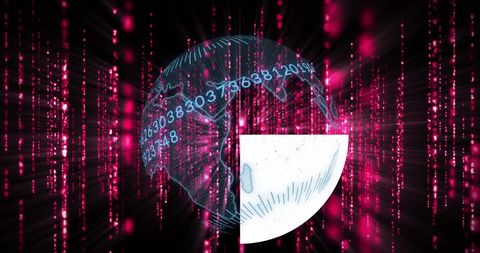 Digital Globe Over Red Data Streams, Technology Concept