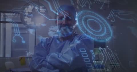 Surgeon Using Futuristic Digital Interface in Modern Hospital