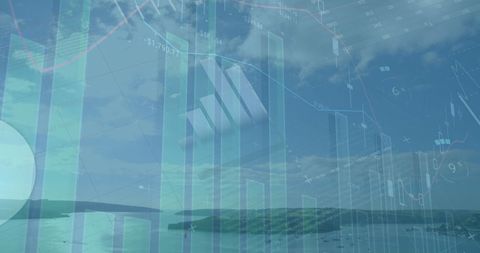 financial graphs over serene landscape highlighting sustainability - Download Free Stock Images Pikwizard.com