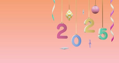 Colorful 2025 Celebration Decorations on Pink Background